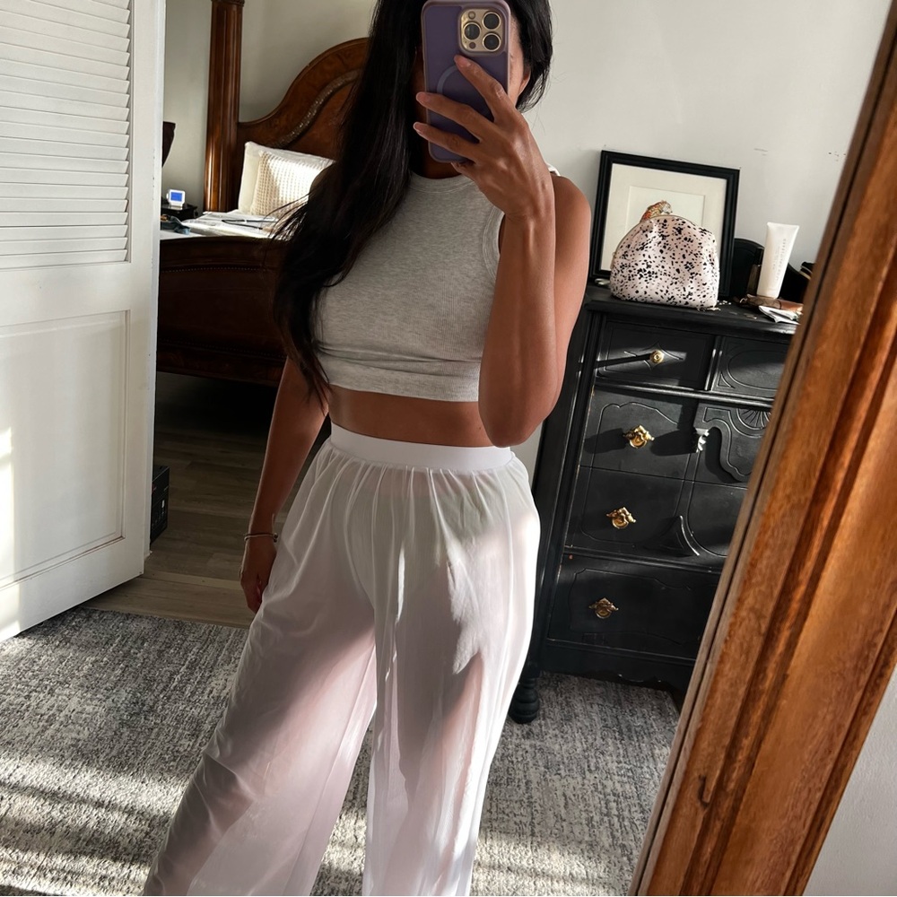 White Sheer Wide-Leg Pants